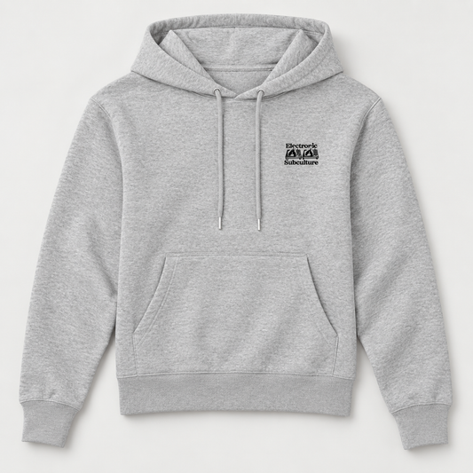 Grey Decks on Fire hoodie by Electronic Subculture, front view